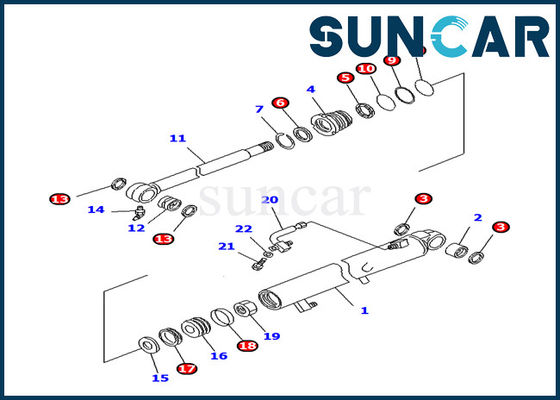 ซื้อ 707-98-12260 Komatsu PC25R-8 Excavator Model Bucket Cylinder Inner Parts Sealing Kit online manufacture