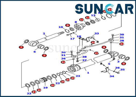 ซื้อ 707-99-37180 Komatsu Inner Part Excavator Service Kit Boom Cylinder Seal Kit PC130-8 Model online manufacture