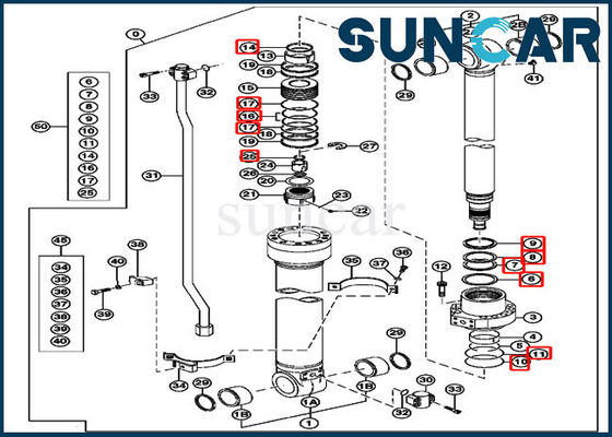 ซื้อ AH225135 ชุดซีลแขนกระบอกไฮดรอลิกสำหรับรถขุด 2154D 225CLC JOHN DEERE Parts online manufacture