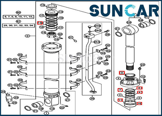 ซื้อ 850DLC 870GLC John Deere 4653862 Arm Cylinder Components Excavator Sealing Kit online manufacture