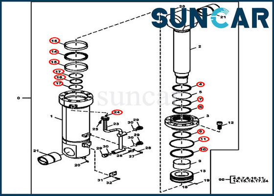 ซื้อ 870GLC JOHN DEERE FXB00001856 Counterweight Removal Device Cylinder Repair Seal Kit online manufacture