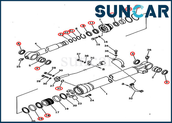 ซื้อ Komatsu PC220-6 PC220LC-6 707-99-58240 Bucket Cylinder Service Kit สำหรับ 2.0M Arm Excavator online manufacture