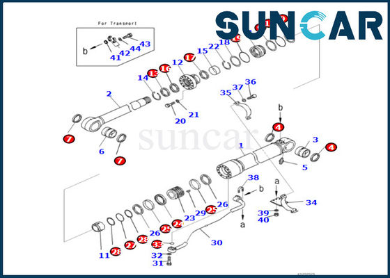 ซื้อ Komatsu 721-98-00130 7219800130 Boom Cylinder Seal Kit เหมาะกับ PC490LC-11 PC490LCI-11 Boom Cylinder Sealing Kit online manufacture
