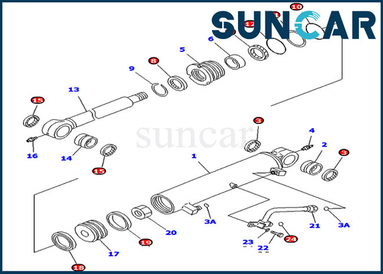 707-98-34700 7079834700 Boom Offset Cylinder Service Kit สำหรับ Komatsu PC78UU-6 PC78UU-8 ชิ้นส่วนภายใน