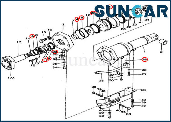 Komatsu 195-63-05041 ชุดซีลกระบอกไฮดรอลิกเอียงใบมีดสำหรับรถดันตีนตะขาบ D355-3