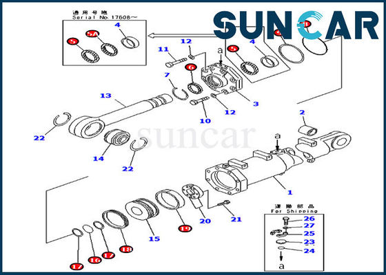 D375A-3 Komatsu Parts 707-98-74410 Tilt Sealing Kit ชุดบริการกระบอกไฮดรอลิก