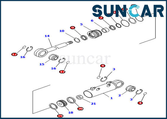 Blade Tilt Cylinder Seal Kit 707-99-34590 Komatsu ชุดเปลี่ยนสำหรับ D41P-6K Bulldozer