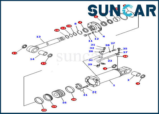 D575A-2 Komatsu Parts 707-98-84450 Ripper Tilt Cylinder Repair Kit ชุดซีลน้ำมันไฮดรอลิก