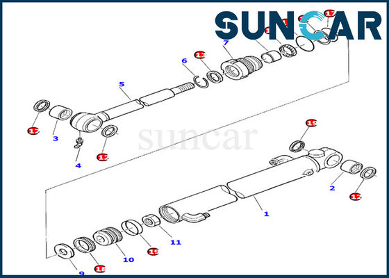 878000389 ปะเก็นซีลน้ำมัน Komatsu Excavator PC10-7 Bucket Cylinder Inner Repair Seal Kit