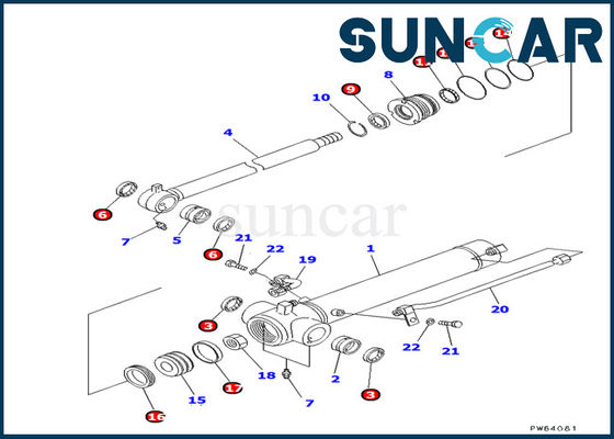 707-98-22820 Arm Cylinder Seal Kit Komatsu Service Kit เหมาะกับ PC20MR-1 PC30UU-3 รถขุดรุ่น