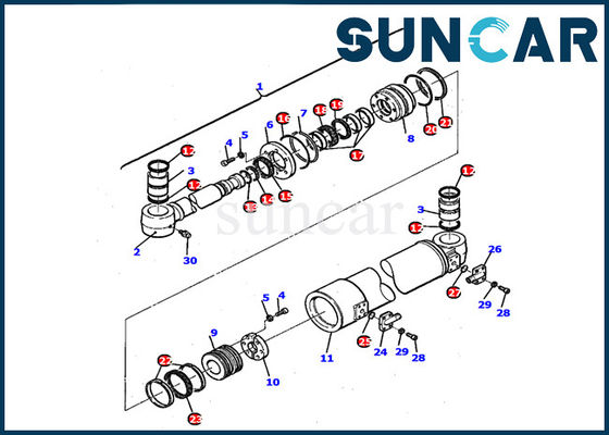 PC110R-1 Komatsu Excavator ชุดซ่อมภายใน 21D-61-14140 Boom Swing Cylinder Seal Kit ปะเก็น