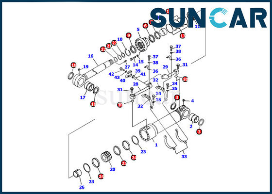 Komatsu 707-98-56210 ชุดซีลกระบอกดั๊มพ์ด้านล่าง PC1100-6 Excavator Sealing Repair Service Kit