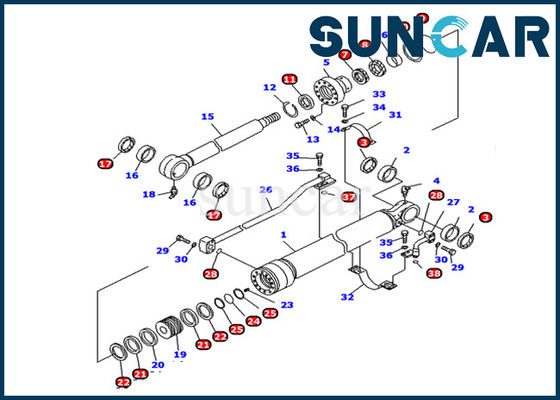 707-99-25800 Komatsu Bucket Cylinder Seal Kit เหมาะกับ PC128US-2-A ชิ้นส่วนภายในกระบอกสูบไฮดรอลิกของรถขุด