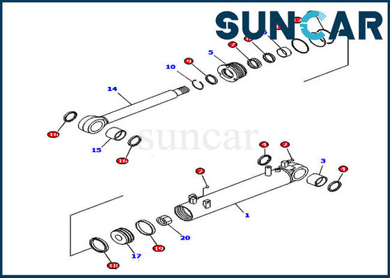 D85EX-15 D85EX-15E0 รุ่น 707-99-43250 Komatsu Trimming Tilt Cylinder Seal Repair Kit