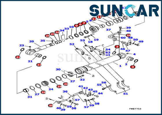 Komatsu Service Kit 707-99-67290 Bucket Cylinder Seal Kits สำหรับ PC1100-6 Excavator Inner Parts