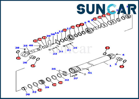 Komatsu 707-99-72380 Bucket Cylinder Seal Kit ชุดบริการซ่อมภายใน PC1250-7 Excavator Model