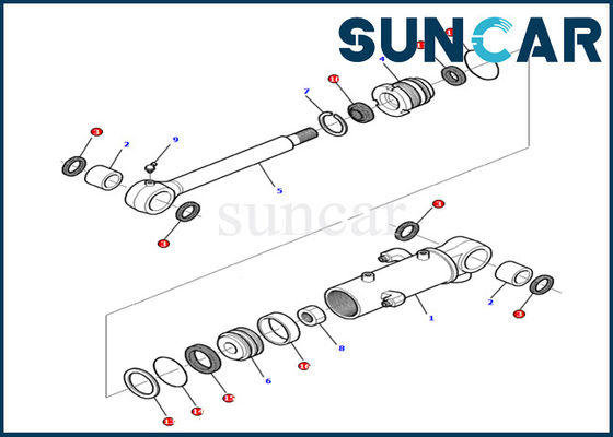 Komatsu 878000379 ชุดซีลกระบอกใบมีดเหมาะกับเครื่องจักรขุด PC12R-8 ชุดบริการชิ้นส่วนภายใน