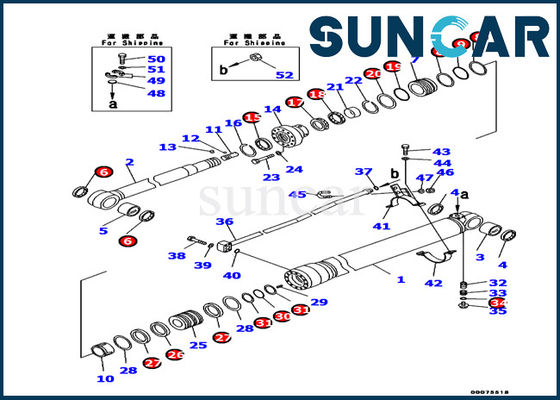 707-99-37190 Komatsu ชิ้นส่วนภายในปรับชุดซีลกระบอกสูบ Arm Cylinder Service Kit PC130-8
