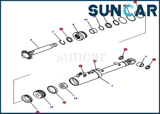 D65EX-16 Komatsu 707-99-43320 Tilt And Pitch Cylinder ชุดบริการ Dozer Blade Tilt Seal Kit