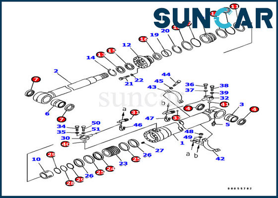 PC180LC-7-E0 Komatsu 707-99-38760 Boom Cylinder Seal Kit Excavator Service Kit ชิ้นส่วนซีลน้ำมันด้านใน
