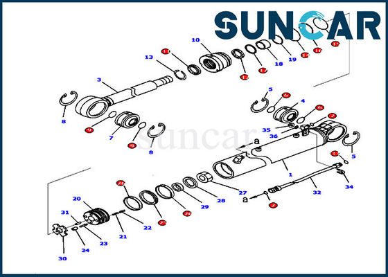 707-99-36720 Dozer Blade Angle Cylinder Seal Repair Kit เหมาะกับ D65EX-16 D65PX-16 Komatsu