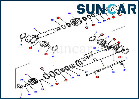 D65WX-16 ชุดซีลกระบอกมุม 707-99-36680 Dozer Komatsu Cylinder Repair Kit