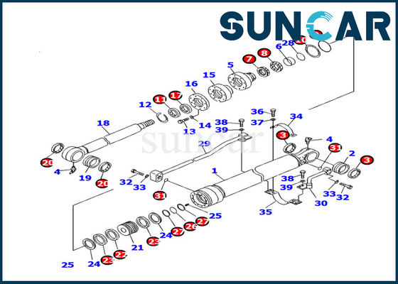 707-99-27470 Komatsu Bucket Cylinder Service Kit ชุดซ่อมซีลสำหรับ PC130F-7 Excavator Replacement