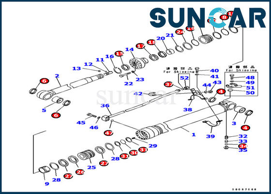707-99-38820 Komatsu PC138US-8 ชิ้นส่วนภายในของรถขุด Arm Cylinder Seal Kit ชุดซ่อมเครื่องจักร