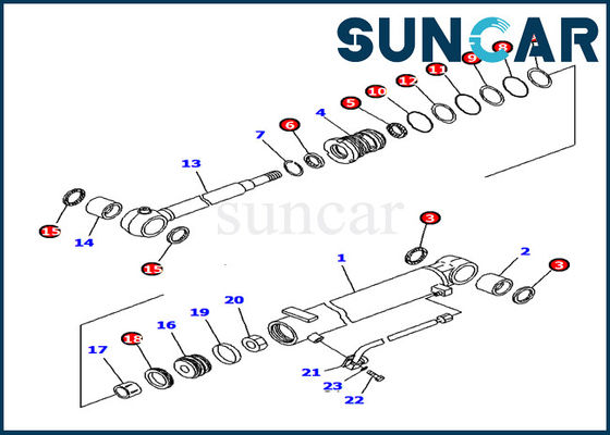 707-98-12380 Boom Cylinder Seal Kit ชิ้นส่วนภายในกระบอกสูบไฮดรอลิก Komatsu PC15MR-1 Model Service Kit