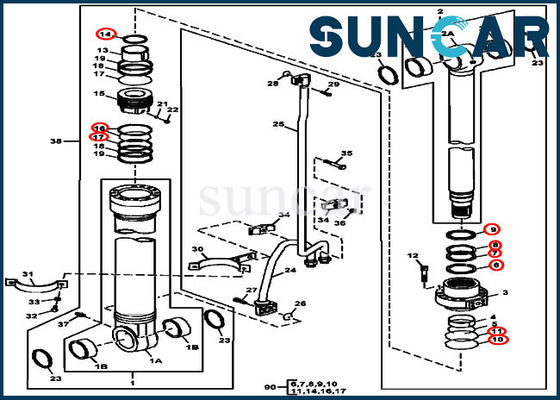 FYA00006590 ชุดซีลบูมด้านซ้ายของรถขุดเหมาะกับ 240DLC 250GLC John Deere Cylinder Components