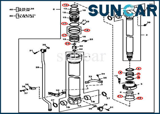 4S00847 Arm Seal Kit ชุดซ่อมรถขุดสำหรับ 120D 135D 130G John Deere กระบอก 9288686G