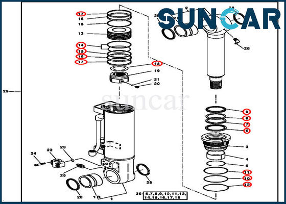 4388027 ชุดซ่อมซีลกระบอกเหมาะกับ John Deere Blade Cylinder Components 120C 135C