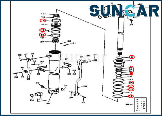 ชุดซ่อมซีลไฮดรอลิกสวมใส่ได้ AT194497 JOHN DEERE Boom Cylinder Sealing Kit