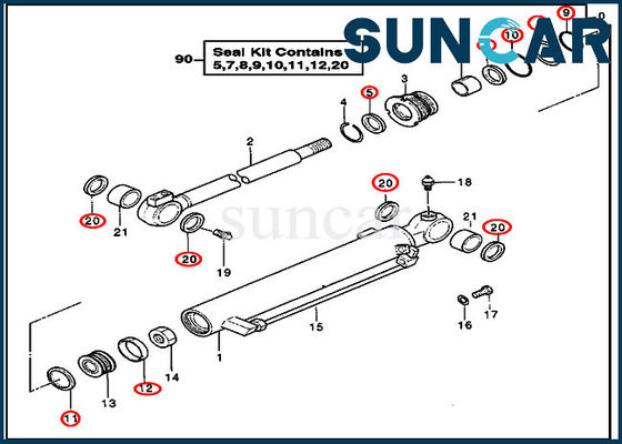 4355825 DEERE Service Kit ชุดซ่อมซีลไฮดรอลิกเหมาะกับชิ้นส่วนใบมีดกระบอกสูบรถขุด
