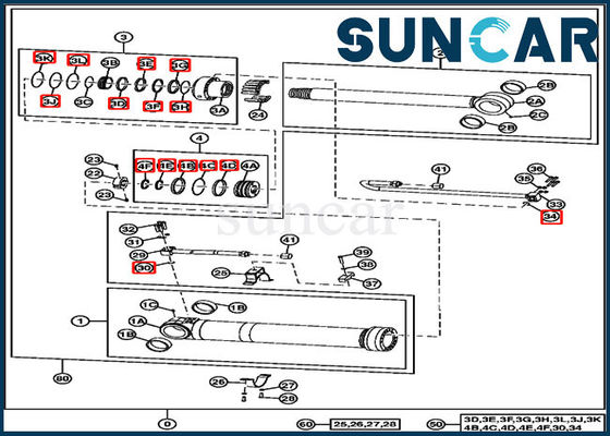 ชุดซ่อมรถขุด 220DW 4669895 John Deere Positioning Cylinder Seal Kit