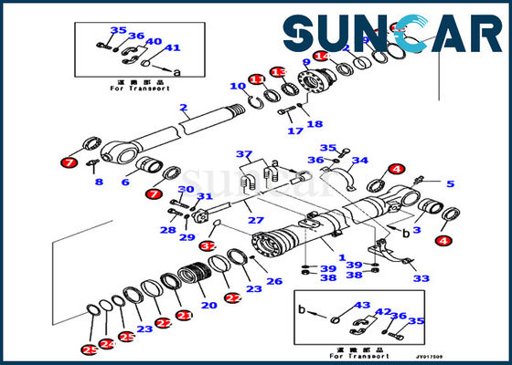 707-99-48710 Komatsu ARM Cylinder Seal Kit ชิ้นส่วนภายในกระบอกสูบ PC240LC-10 Excavator Repair Kit