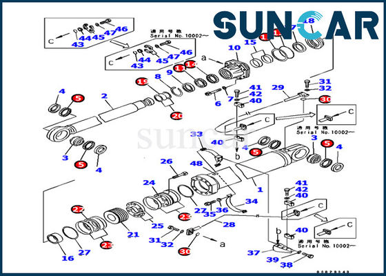 ชุดซีล 707-99-87720 ชุดซ่อมกระบอกสูบบูมสำหรับ Komatsu Excavator PC1800-6