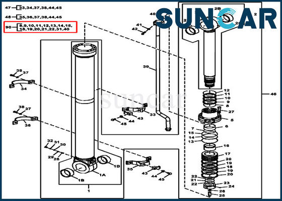 FYA00008675 John Deere Arm Cylinder Seal Kit ISO9001 290GLC 270DLC ชุดซีล