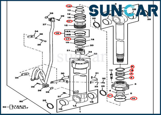 370C JOHN DEERE 4686321 ชุดซ่อมซีลกระบอกสูบบูม CYL Replacement Kits
