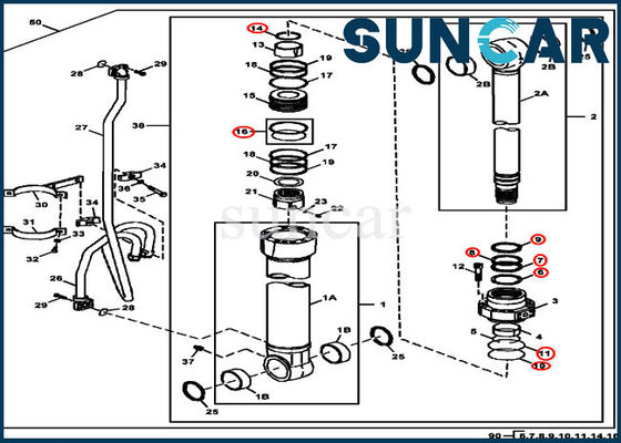 4S00783 JOHN DEERE Boom Repair Sealing Kit ส่วนประกอบกระบอกสูบเหมาะกับ 380GLC 350GLC Excavator