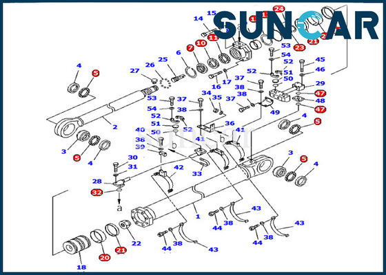 Komatsu Excavator PC1600-1 รุ่น Arm Cylinder Seal Kit 707-99-85200 ชิ้นส่วนซ่อมไฮดรอลิกด้านใน