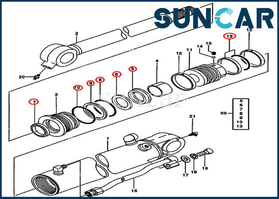 0844705 Bucket Cylinder Seal Kit รถขุดรุ่น 50C 50ZTS John Deere Repair Kits