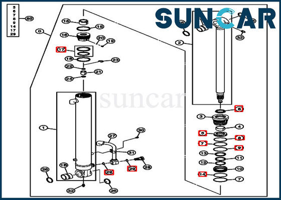 ซีลไฮดรอลิก 4634036 Arm Cylinder Repair Seal Kit สำหรับรถขุด 50D JOHN DEERE Models