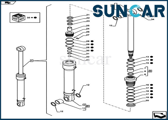 CX80C Case LZ12030 Swing Cylinder Seal Kit ชุดเปลี่ยนซีลไฮดรอลิก OEM