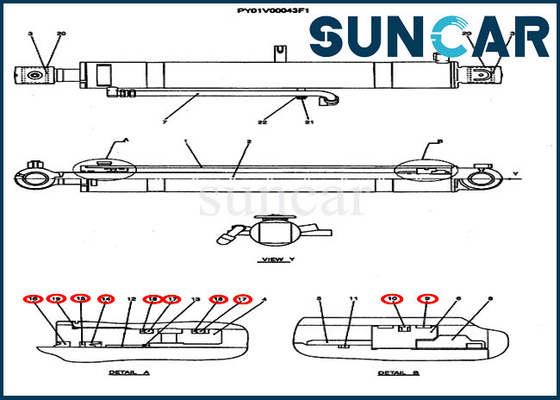 CX50B Model Case PY01V00037R300 เปลี่ยนชุดซีล Crawler Excavator Boom Repair Kits