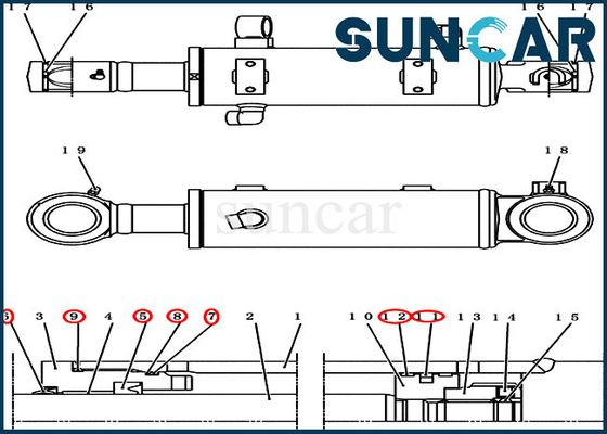 PY01V00036R300 Dozer Cylinder Repair Seal Kit สำหรับรถขุดตีนตะขาบ CX50B CX55BMSR CX55B CASE