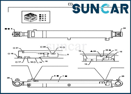 Boom Repair Seal Kit PS01V00001R400 เหมาะกับ Case CX55B กระบอก Rod 55 MM Bore 90 MM Excavator