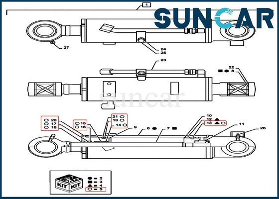 ความต้านทานการสึกหรอ PS01V00005R400 Dozer Cylinder Piston Rod Seal Kit สำหรับ Case CX55B Crawler Excavator