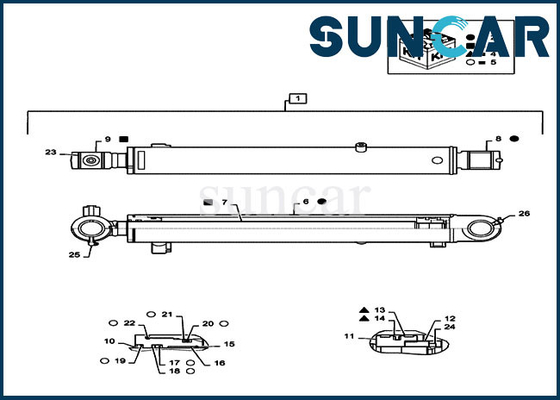 PS01V00003R400 Bucket Repair Seal Kit ชิ้นส่วนเคส CX55B Excavator ชุดบริการกระบอกไฮดรอลิก