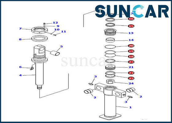 PC200SC-6 Komatsu Inner Parts 707-98-47700 Clamshell Bucket Cylinder Sealing Kit ชุดบริการ